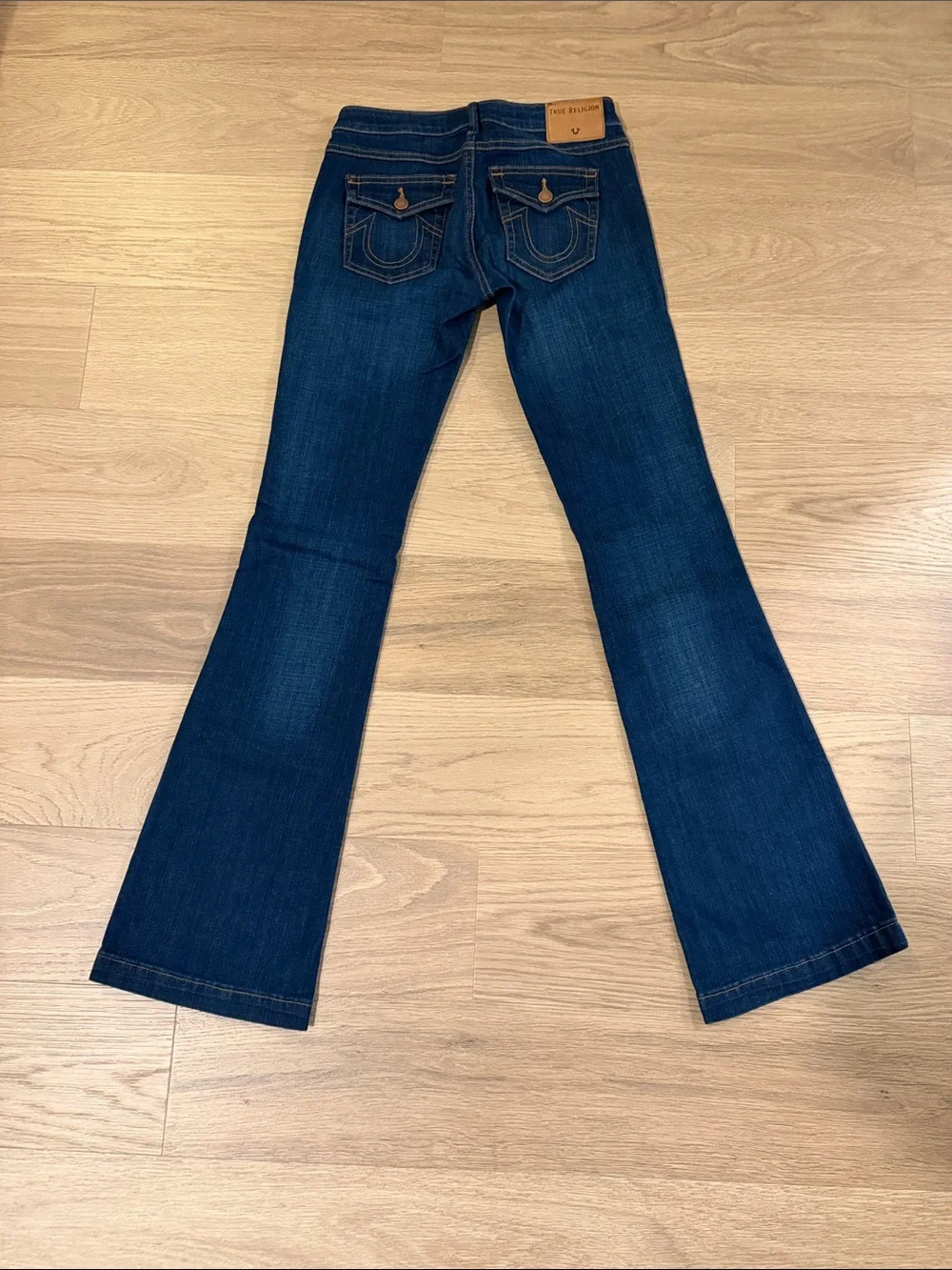 True Religion Dark Blue Flare Jeans with Contrast Stitching